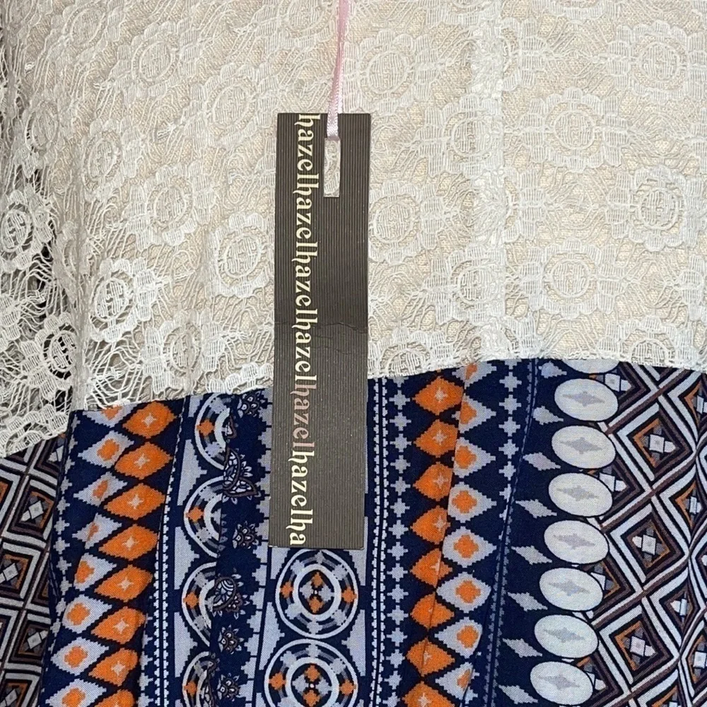 NWT Anthropologie HAZEL Blue & Orange Bohemian Style Blouse Sz. S